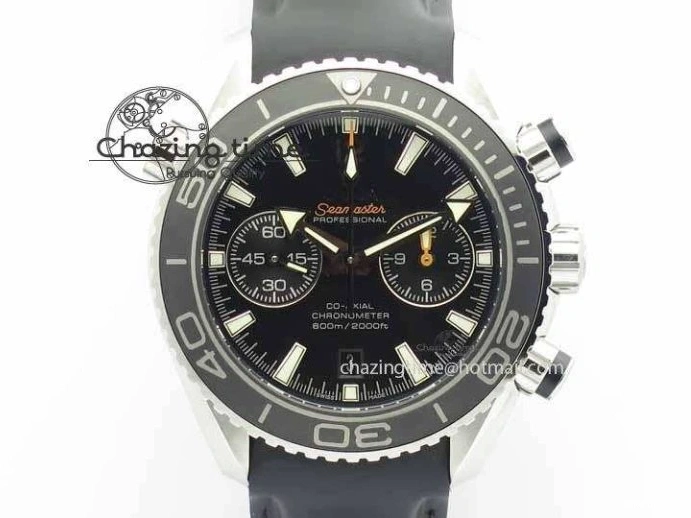 0319 Unisex Planet Ocean Master Chrono 45mm SS OM 1:1 Best Edition Black Dial On Black Rubber Strap A 8171